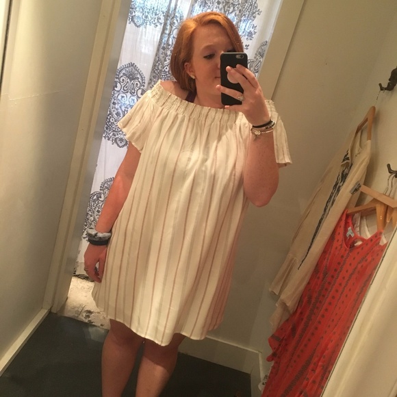 Mustard Seed Dresses & Skirts - Pinstripe off the shoulder dress